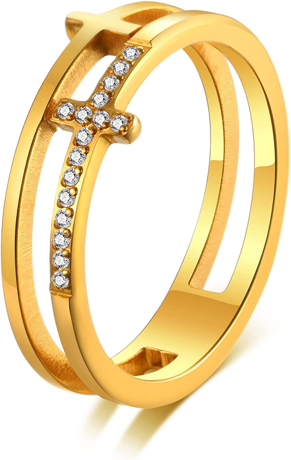 Amazon | [Rockyu] 十字架 指輪 レディース ゴールド 18金