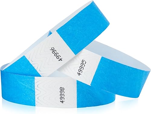 WristCo - Pulseras de Tyvek color azul neón para eventos, cómodas pulseras de papel resistentes a desgarros para identificación en conciertos,