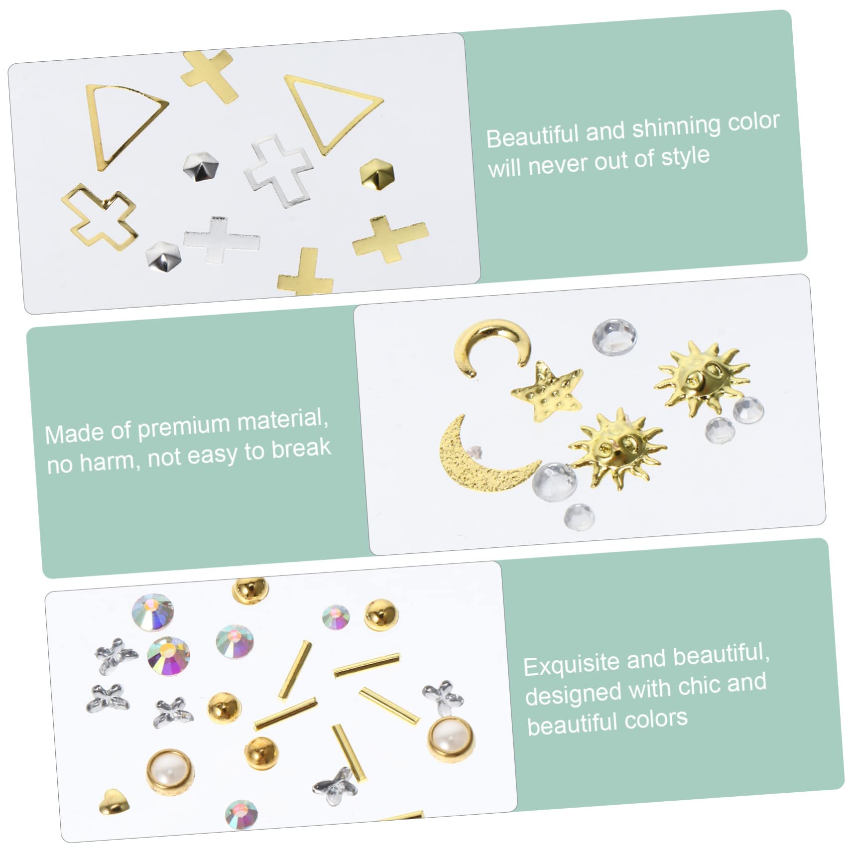 Healvian Boîtes De Rivets Dorés Pour Décoration Kit Accessoires De Manucure Avec Designs Uniques Pour Nail Art