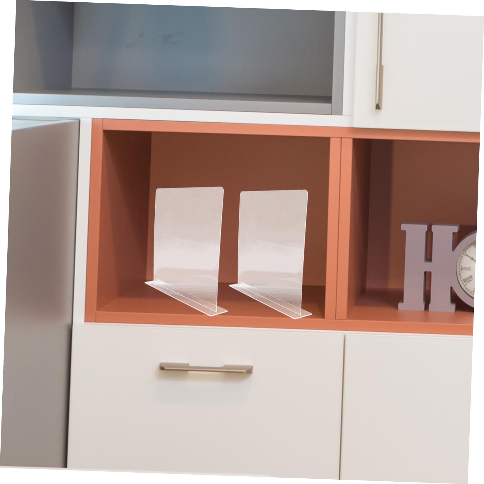 OFFSCH Transparent Acrylic Shelf Dividers Multi Function Closet Separator for Shoes Towels and Books for Organizing Kitchen Cabinets Bathroom Racks and More