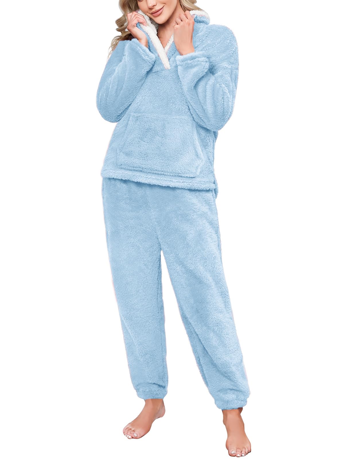 Djeanxa Women's Fleece Pajamas Set - Soft Flannel Sleepwear, Long Sleeve, 2-Piece Winter PJs - View #2