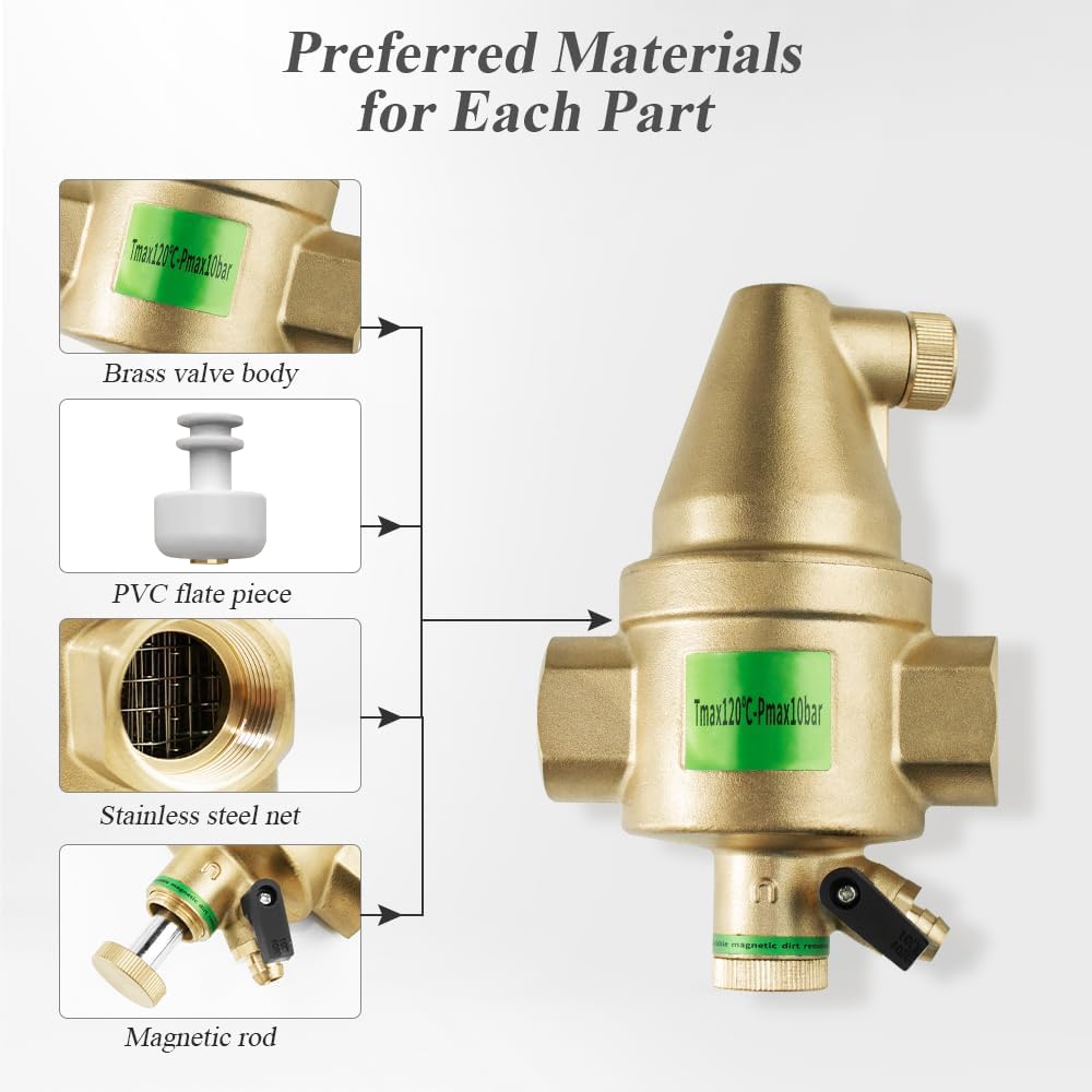 WiseWater Válvula de ventilación automática de 1 pulgada, válvula de escape de aire de latón en sistema de calefacción, válvula de liberación de aire para caldera, radiadores, solar, calentador de