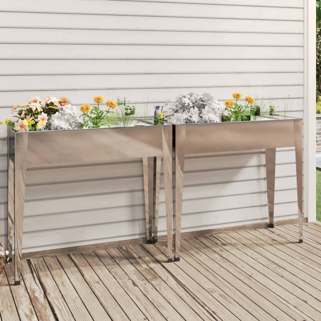 Jardinera de jardín de 2 piezas de acero galvanizado con patas altas para plantas y flores, jardinera elevada amplia y profunda para huerto, hierbas aromáticas, decoración para balcón, patio