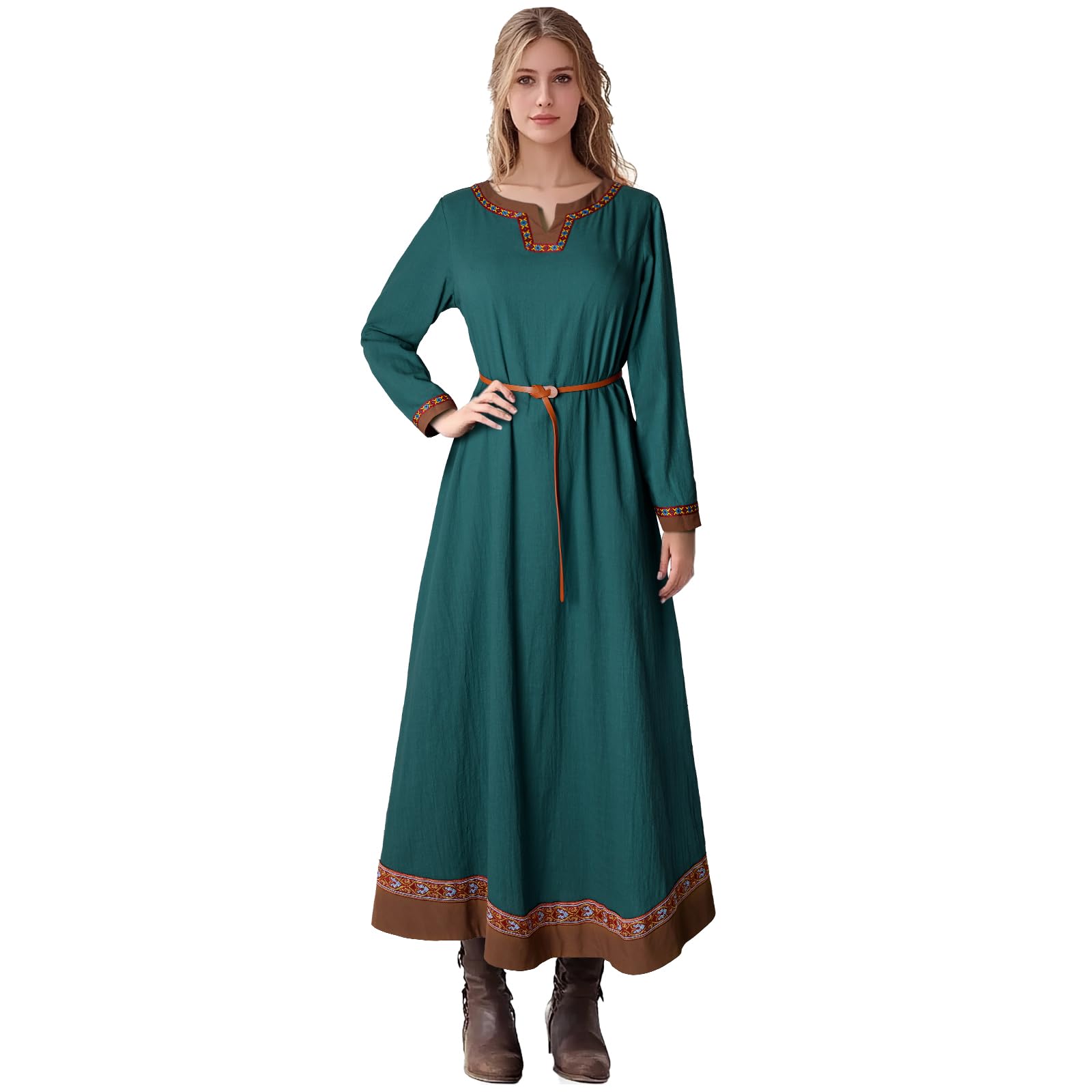Teyujosem Women's Z3784gn Medieval Viking Dress Renaissance Peasant Linen Underdress, L
