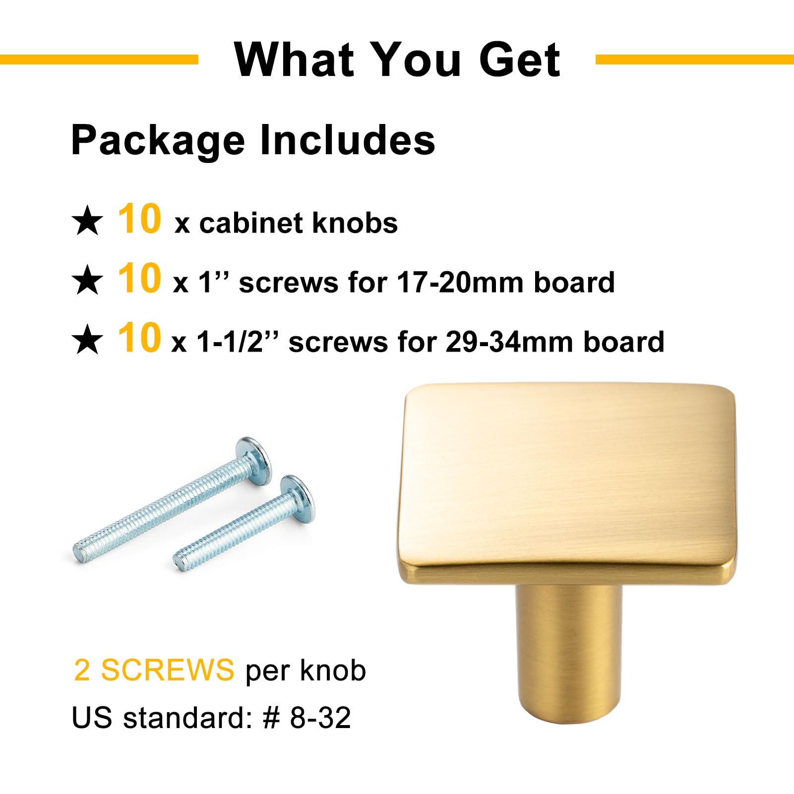 10 Pack Brushed Brass Cabinet Knobs - Kitchen Cabinet Knobs Gold