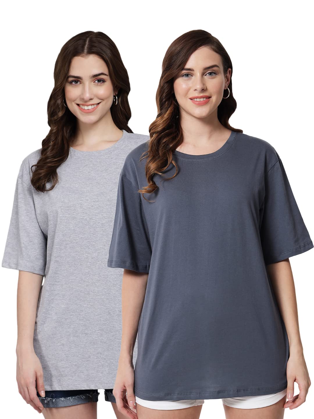 FUNDAY FASHION Women Cotton Half Sleeve Printed Oversized Relaxed Fit T-Shirts/Girls (Pack Of 2)