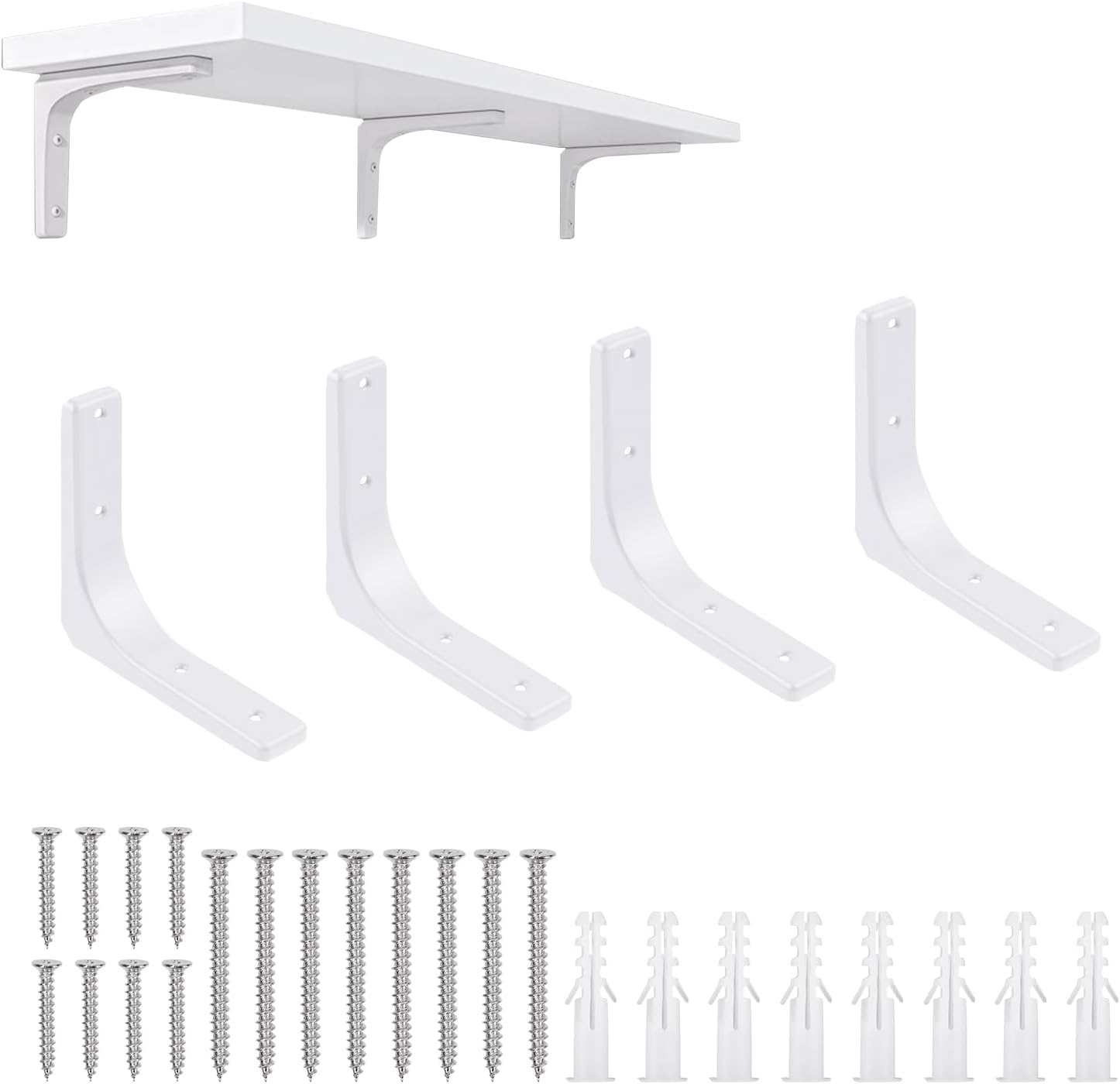 Mardatt 4Pcs 4” White Wall Shelf Bracket with Screws and Wall Anchors