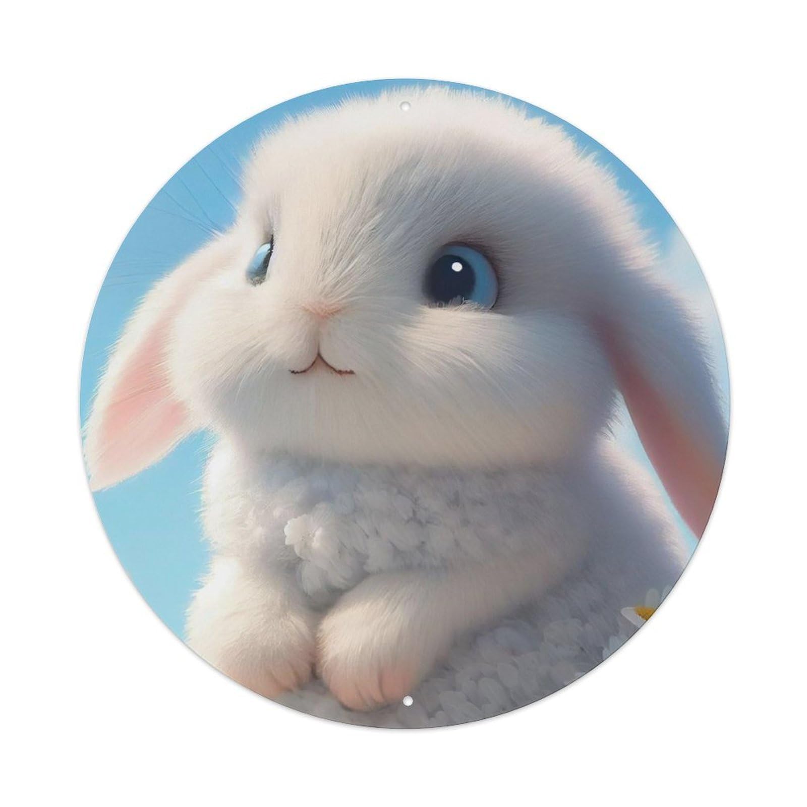 Cute Little White Rabbit Animal Vintage Metal Tin Sign Plaque Wall Decor for Cafe, Club Bar, Office, Garden Metal Poster 8x8Inch
