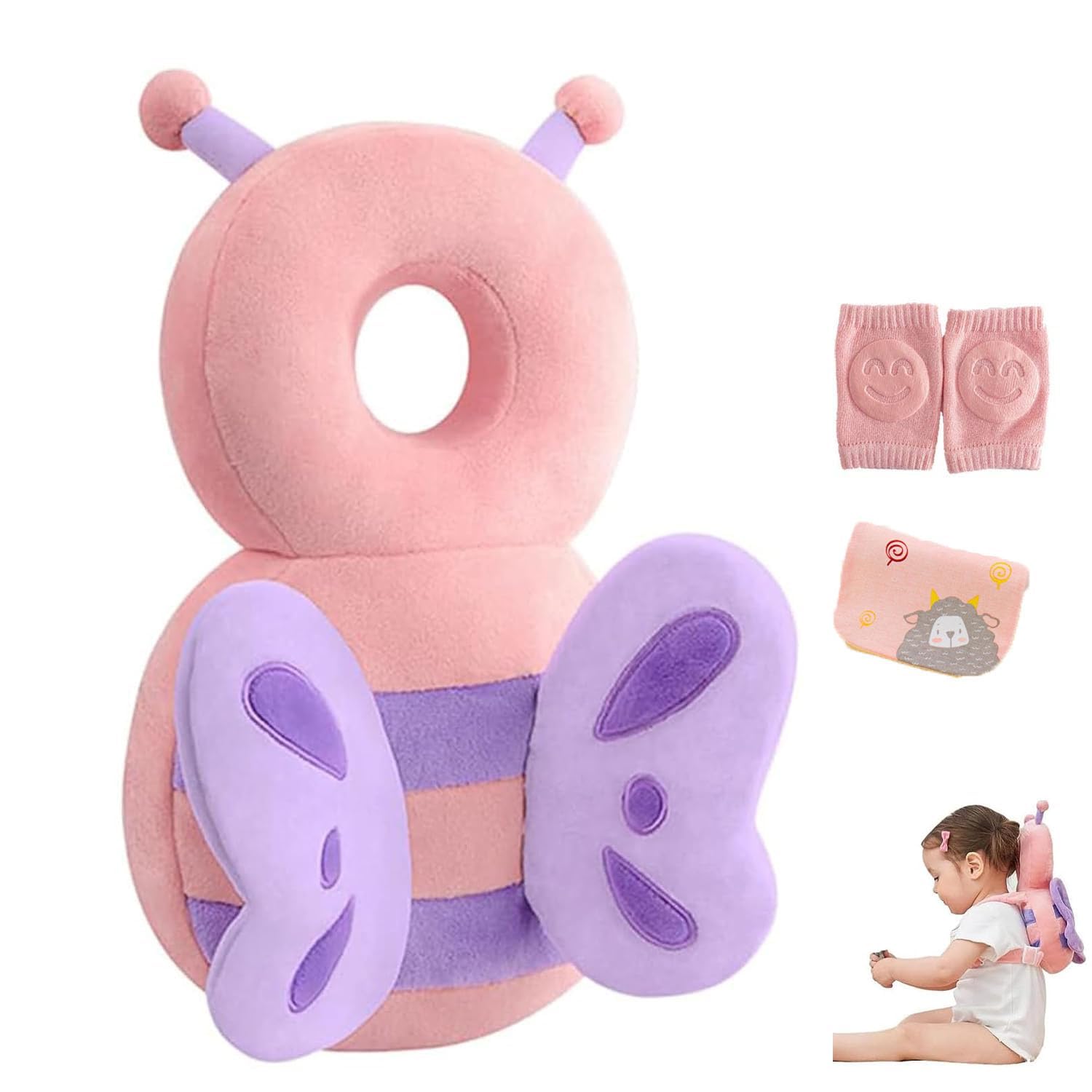 Baby Head Protector Backpack, Toddler Baby Head Protection Backpack, Soft, Comfortable and Baby Head Protection Backpack Wear Safety Pad - Pink