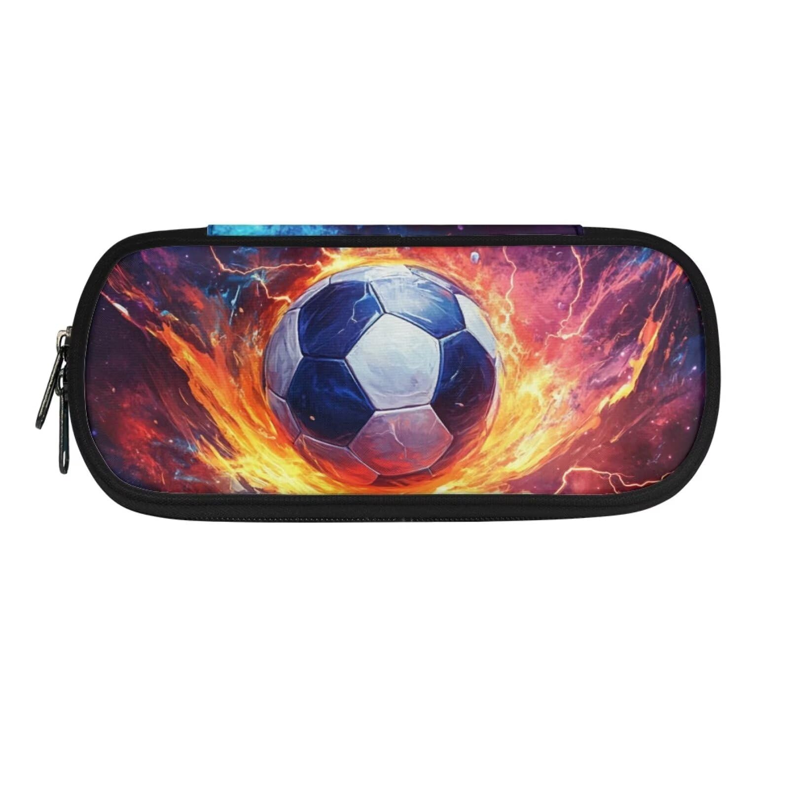 HUGS IDEA Flaming Soccer Pencil Case for Boys Large Capacity Pencil Case Zipper Pen Case Stationery Organizer School Supplies for Kids 4-6 Years — image 1