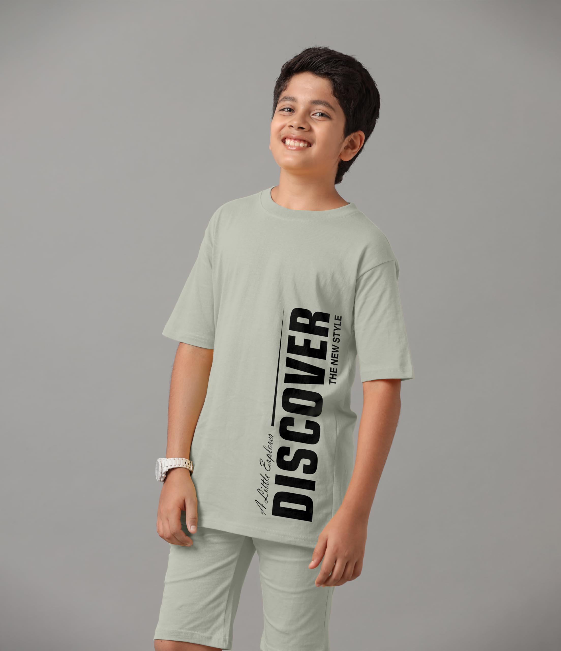 KYDA KIDS Camiseta y pantalones cortos para niño, 100% algodón puro, estampados, corte holgado, camiseta y pantalones cortos con hombros descubiertos
