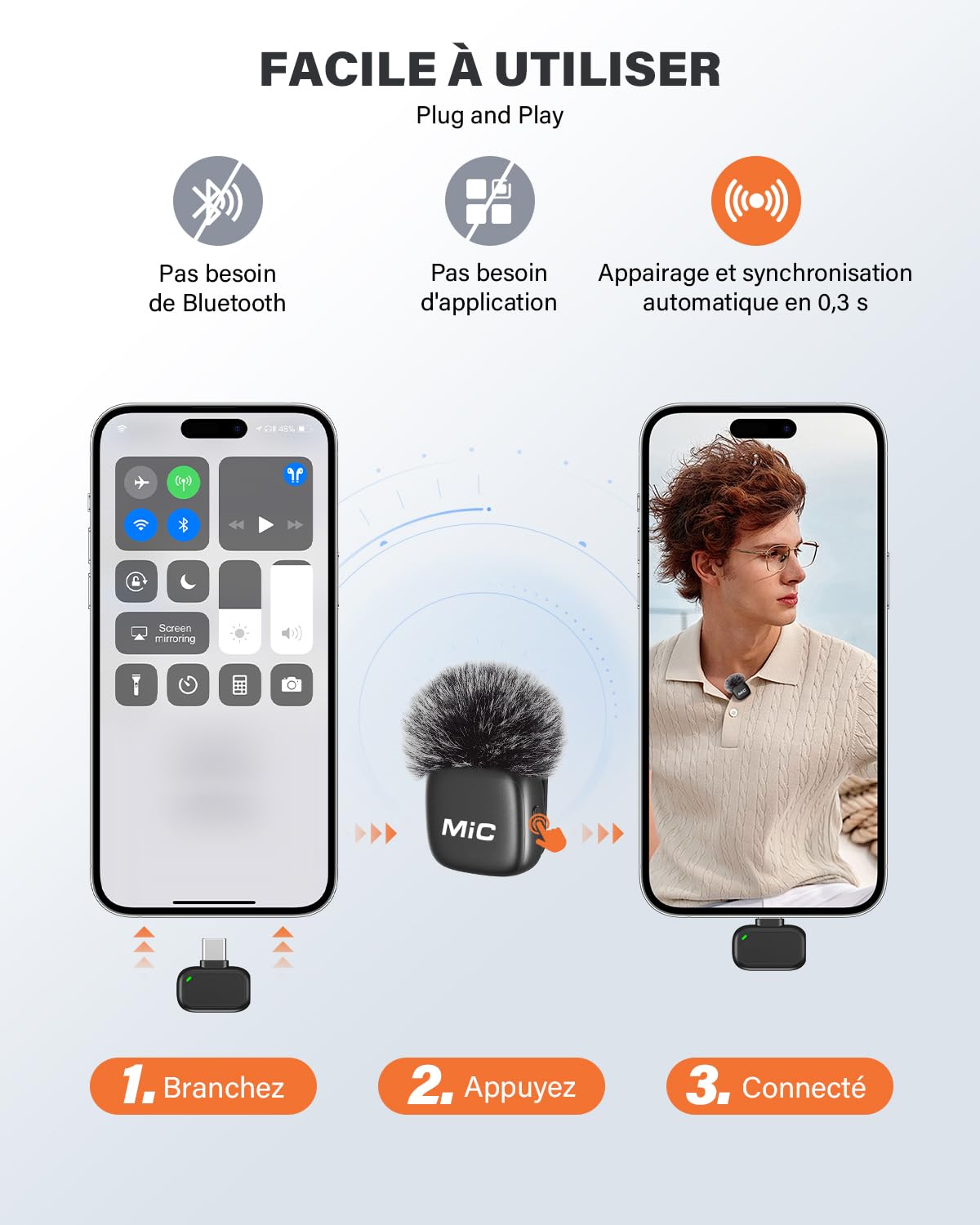 Newmight Micro Cravate sans Fil, Micro sans Fil avec Fixation Magnétique, Plug & Play, Réduction De Bruit,30M Portée, Compatible iPhone/Android/PC pour Youtube Podcast Vlog