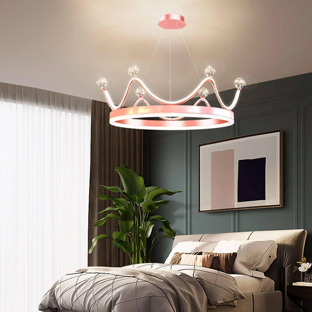 Lampadario Per Ragazze Principessa Da 20" Per Camera Da Letto Lampadario A Corona In Oro Rosa Per La Camera Dei Bambini Lampadario Dimmerabile A LED Lampada A Sospensione Moderna Rotonda A Sof