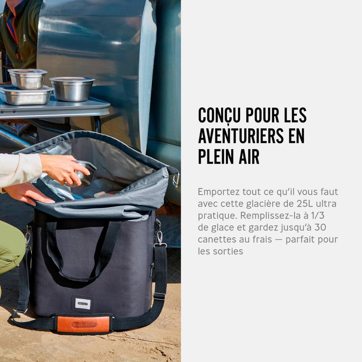 BLACK + BLUM Glacière Souple Isotherme | Étanche | 25L | Ardoise | Fermeture Roll Top, PET Recyclé, Sans BPA, Sac Glacière, Pique-Nique, Courses, Aliments & Boissons, Réutilisable