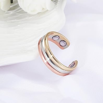 Copper Rings for Women, 99% Pure Copper Adjustable Magnetic Ring with 4 Magnets, Tricolor Gold Jewelry