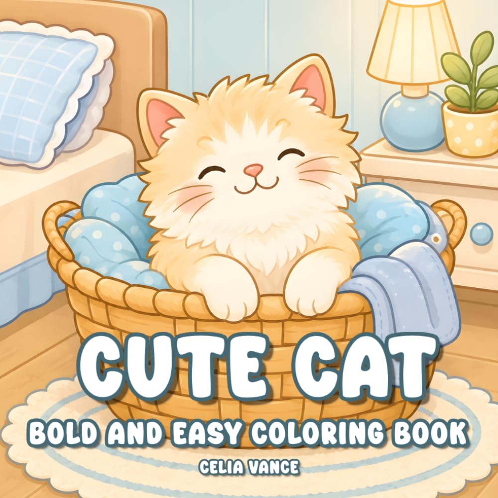 Cute Cat Coloring Book: Kawaii Animal Bold and Easy Designs for Adults and Teens (Cozy Cat)