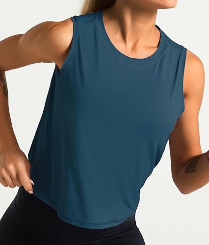 Miniatura 5 de Dragon Fit Tops de Entrenamiento sin Mangas de Seda de Hielo para Mujeres Camiseta de Yoga Recortada para Correr Gimnasio Verano