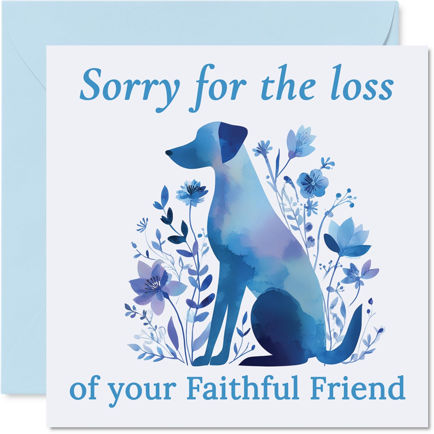 Comforting Sympathy Card - Gentle Words for Tough Times - Serene Dog with Purple and Blue Flowers - Thoughtful Gesture for Pet Loss - 145mm Square, Envelope Included