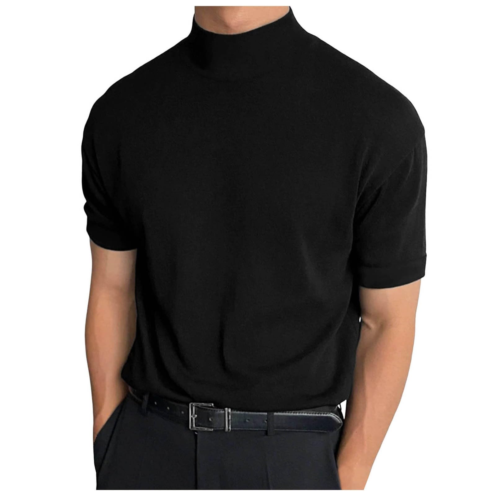 [KELIHAWK] ハイネックtシャツ メンズ 半袖 トップス モックネック 無地 細身 カットソー タートルネック 薄手 インナーシャツ おしゃれ シンプル カジュアル プルオーバー 大きいサイズ ゆったり 夏服 柔らかい 無地 男性用