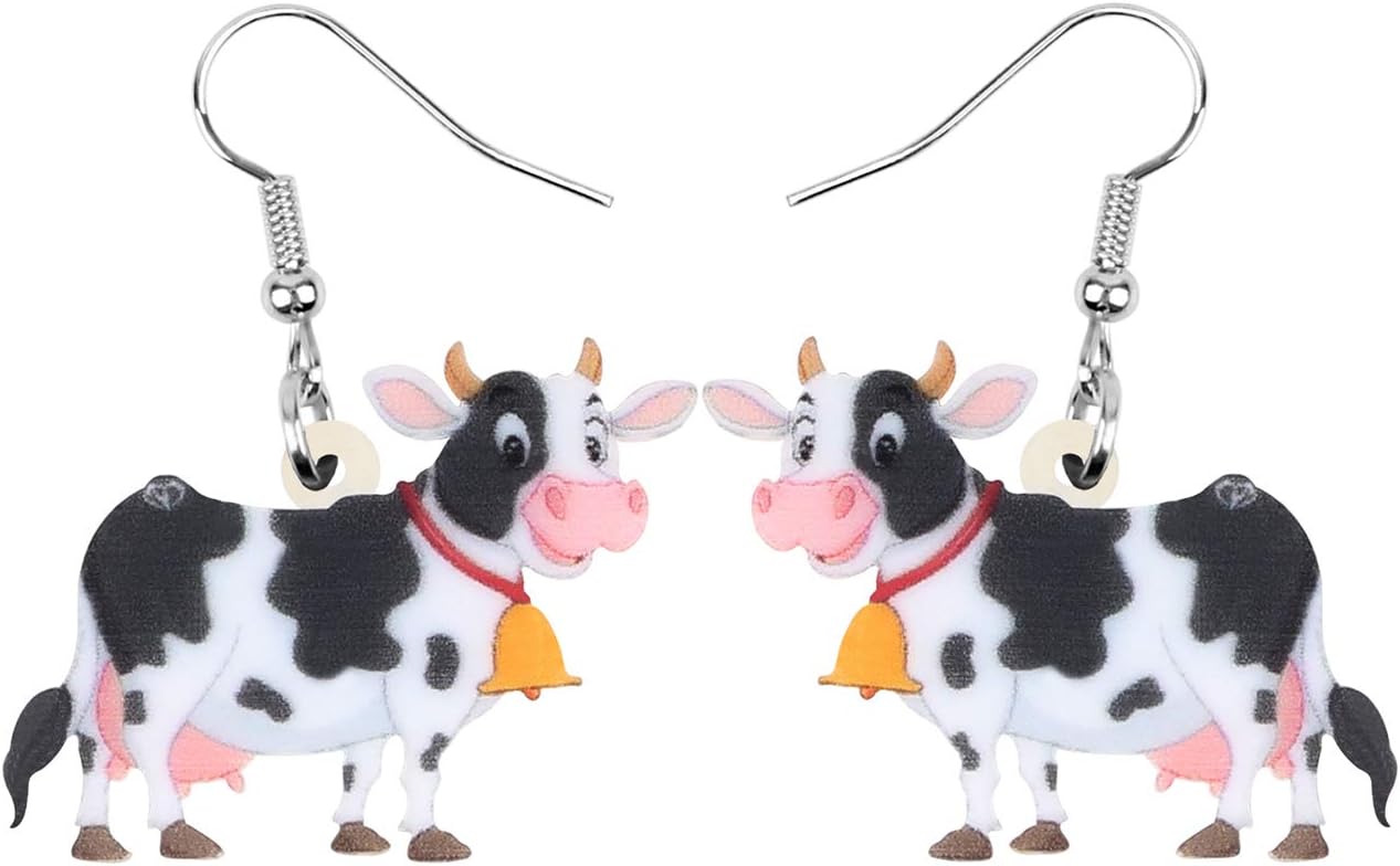 NEWEI Acrylic Anime Dairy Cattle Cow Earrings Drop Dangle Farm Animal Jewelry For Women Gift Charm