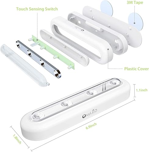 Miniatura 3 de OxyLED - Luces para closet, se pegan en cualquier lugar, 4 luces ledes, sensor táctil inalámbrico, funciona con baterías, multiuso, Blanco, T-01-2,