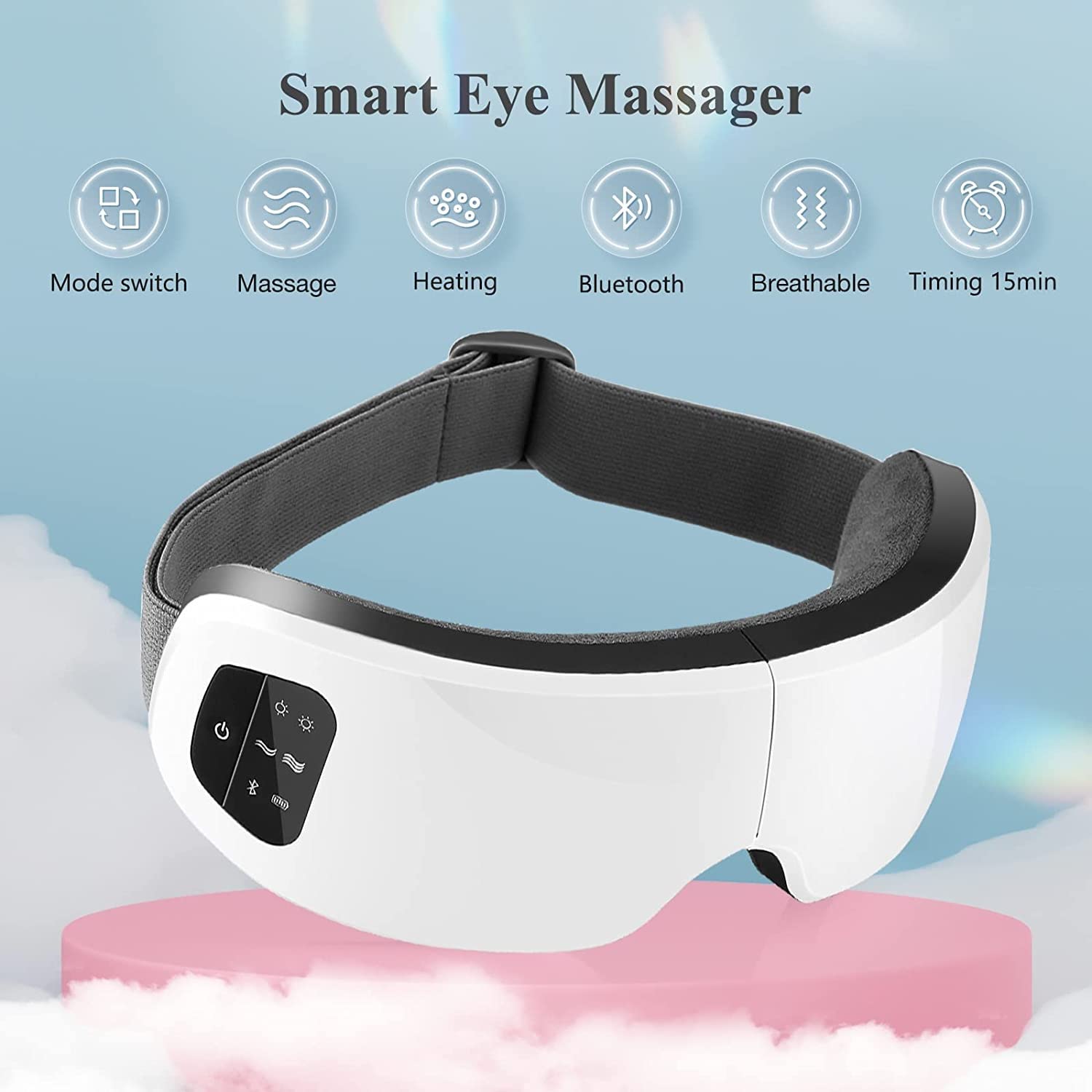 Masajeador de ojos con calor, masajeador de ojos inteligente for migrañas 6 modos con Bluetooth Música Compresión de calor Masaje de ojos Masajeador de ojos con calefacción Plegable for migraña