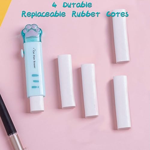 Vista 5 de Borradores en forma de pata de gato, 4 borradores retráctiles Kawaii con 4 piezas de borrador Papermate con diseño de goma para niños y niñas