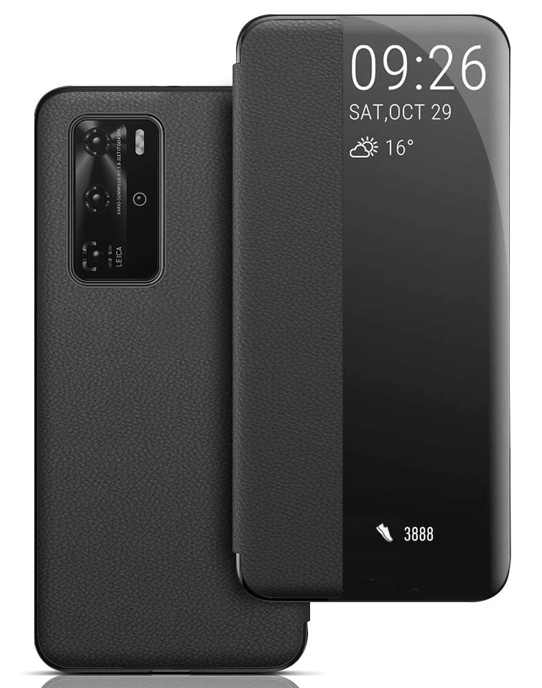 Case for P40 Pro, Smart View Window P40 Pro Flip Case Auto wake/sleep Protective Cover for P40 Pro - Black