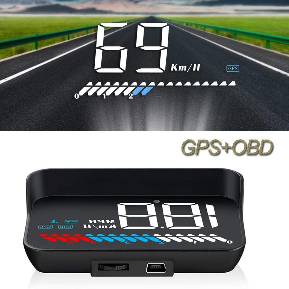 Head Up Display, Display HUD per Auto, GPS e OBD2, Head Up Display da 3,5 Pollici/Tachimetro per Auto/Misuratore della Temperatura dell'Acqua Allarmi di Sicurezza per la velocità del Motore