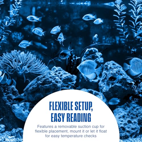 Image of Penn-Plax Therma-Temp Floating Aquarium Thermometer - Easy to Read - Temperature Gauge with Optional Suction Cup & Removable Mount - Safe for Freshwater & Saltwater Tanks - Multicolor, 4.25 Inches