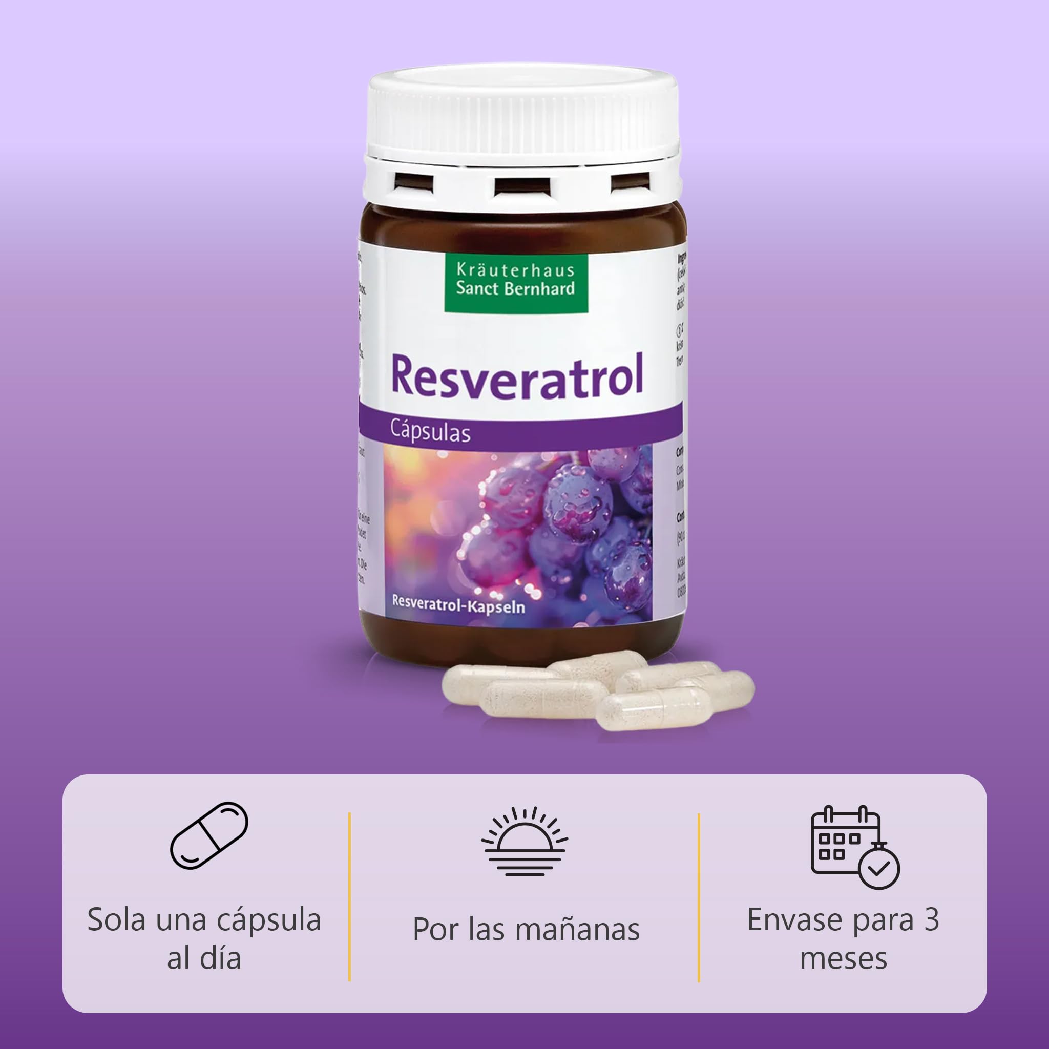 Resveratrol Puro – 250 mg Trans-Resveratrol por Cápsula – 3x 90 Cápsulas Veganas – Potente Antioxidante Natural – Suplemento Antienvejecimiento – 1 al Día