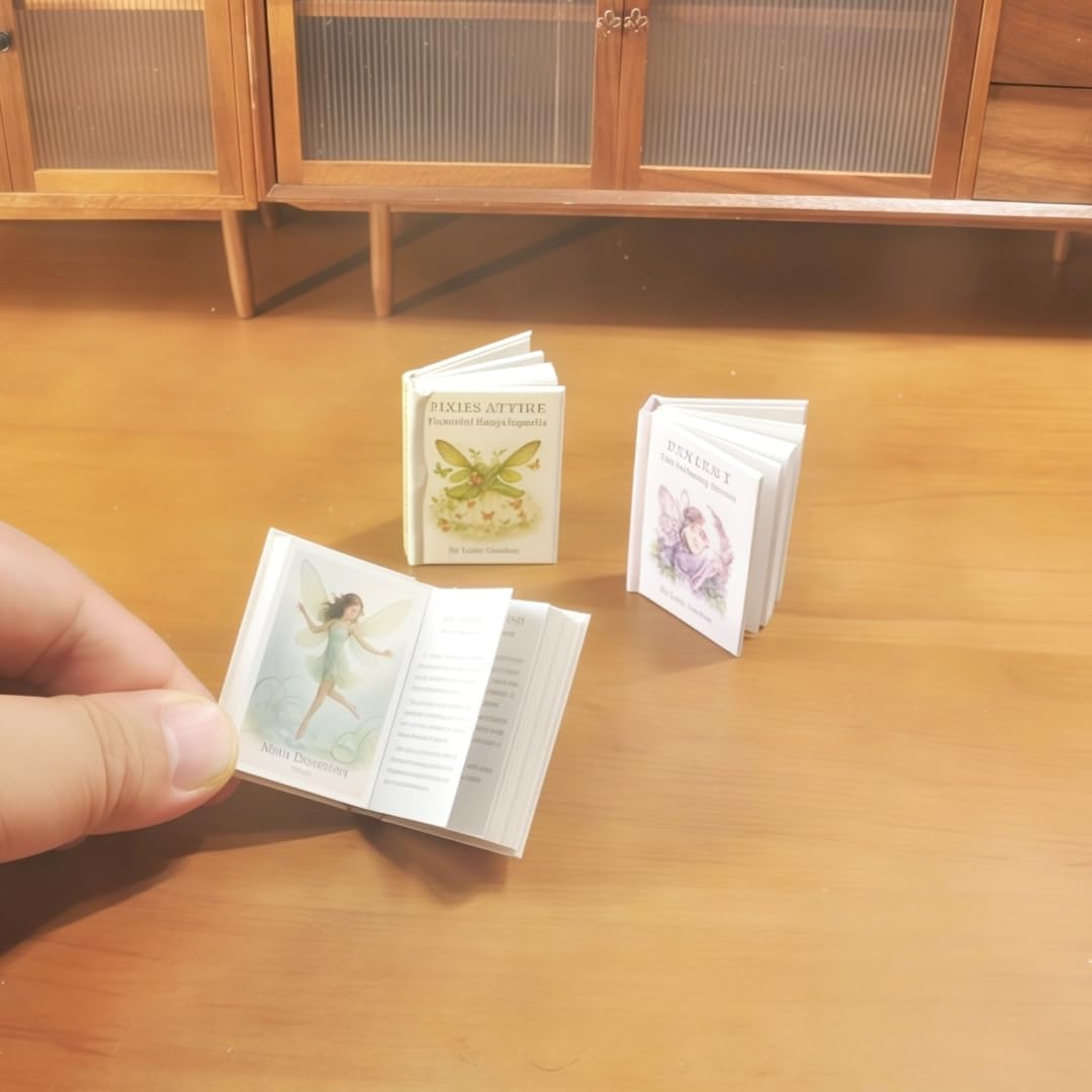 3-Piece 1:6 Scale Miniature Fantasy Book Set - Openable Pixies Attire & Echoing Bloom Trilogy - Realistic Pastel Accessories for 12 Inch Fashion Dolls & BJD Photography
