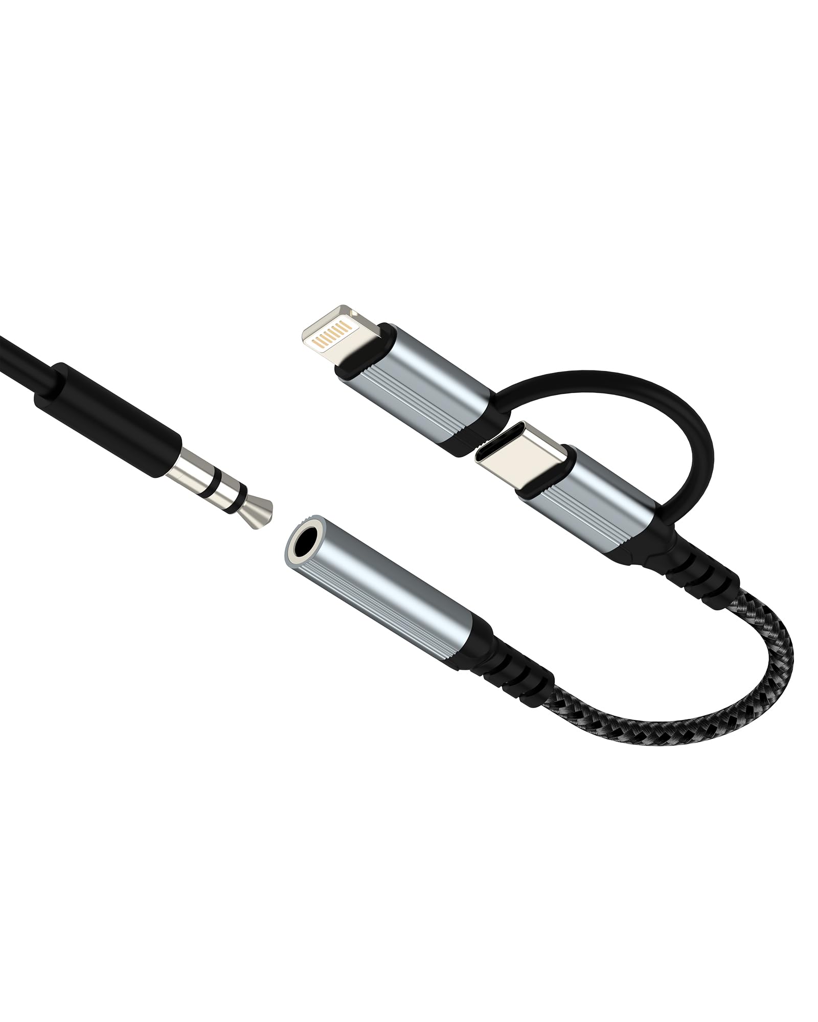 Photo 1 of *Damaged* USB C Lightning to 3.5mm Audio Adapter(2in1) for iPhone 16 15 14 13 Pro Max AUX Headphone Jack Cable for Apple Dongle Car Microphone Female Connector Compatible for Samsung Adaptor Headset Adaptador