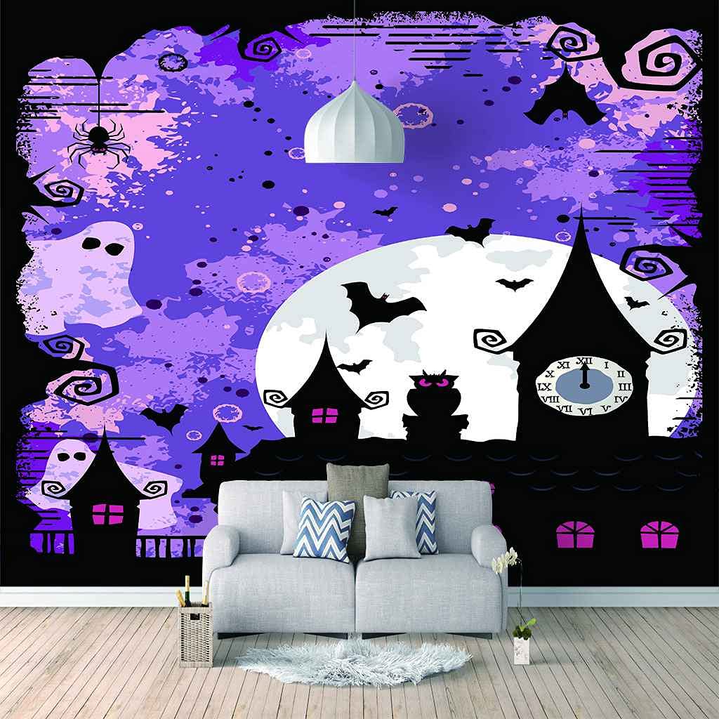 Poster mural château violet 3D pour la décoration d'un bureau ou d'une boutique
