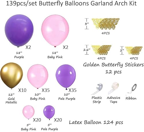 Miniatura 3 de RmtcBal Kit de arco de guirnalda de globos dorados, 139 globos dobles de mariposa dorada, globos de látex para decoración bohemia de baby shower,