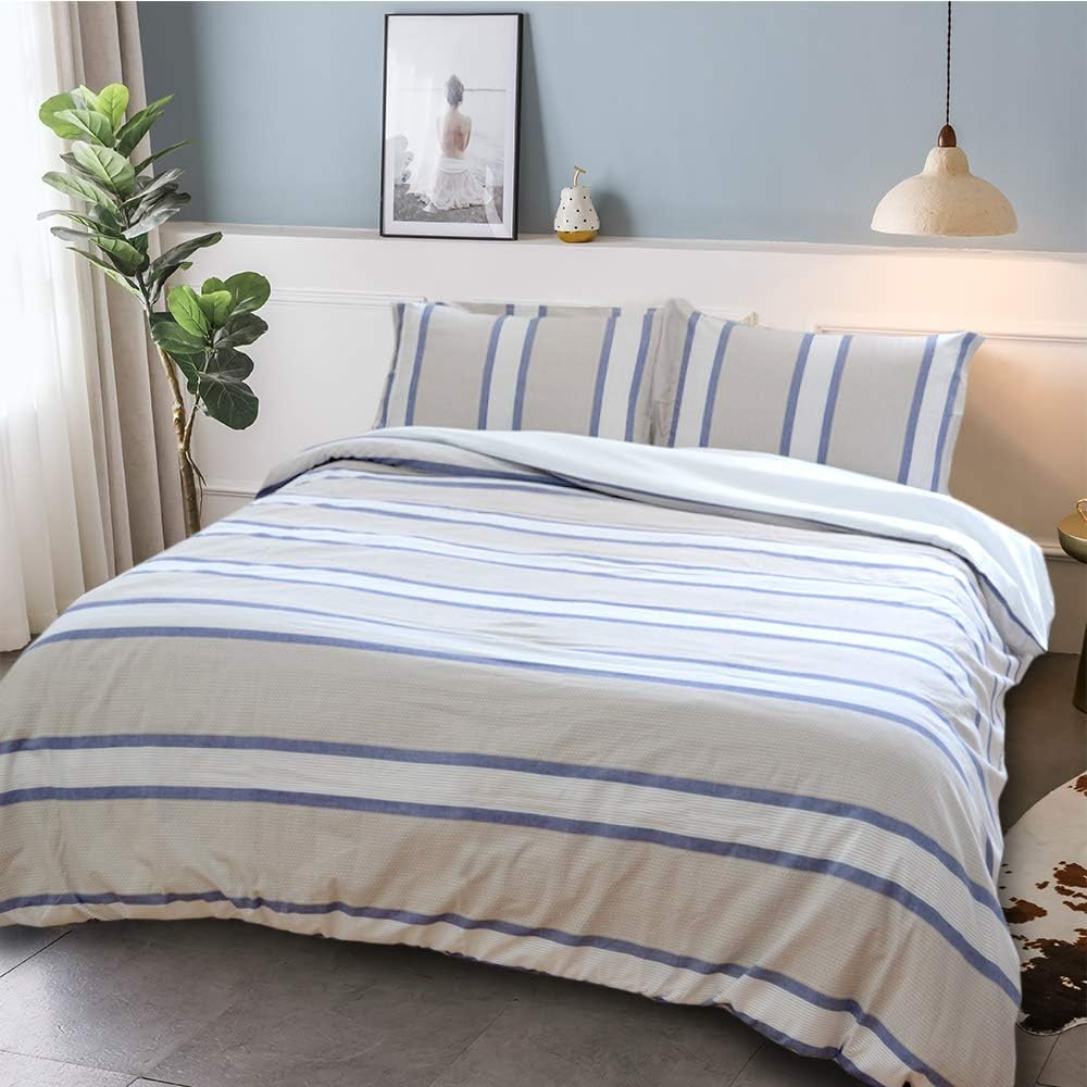 One-Day Sale: Up to 70% Off Merryfeel Cotton Duvet Cover Set King,100% Cotton Yarn Dyed Textured Stripe Duvet Cover Set ,3 Pieces Bedding Set (1 Duvet Cover 104x90 with 2 Pillowshams)