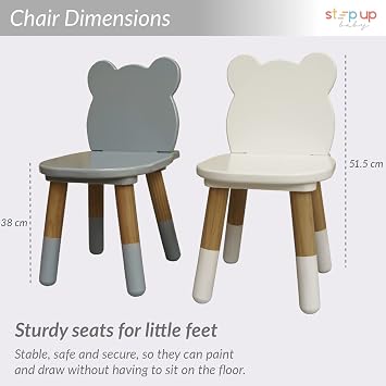 Stepup Baby Kids Table and Chairs Set, Wooden Toddler Table Chair Sets with 2 Bear-Shaped Chairs for Ages 2-5, Round, Easy to Assemble, Ideal for Arts, Crafts, Snack Time, and More