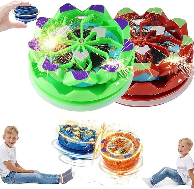 Image of Fingertip Gyro,Handheld Gyroscope,Luminous Spinning Gyroscope Battle Decompression,Creative Toy for Kids,Collision Light up Spinning Top Toy (Green-Brown)