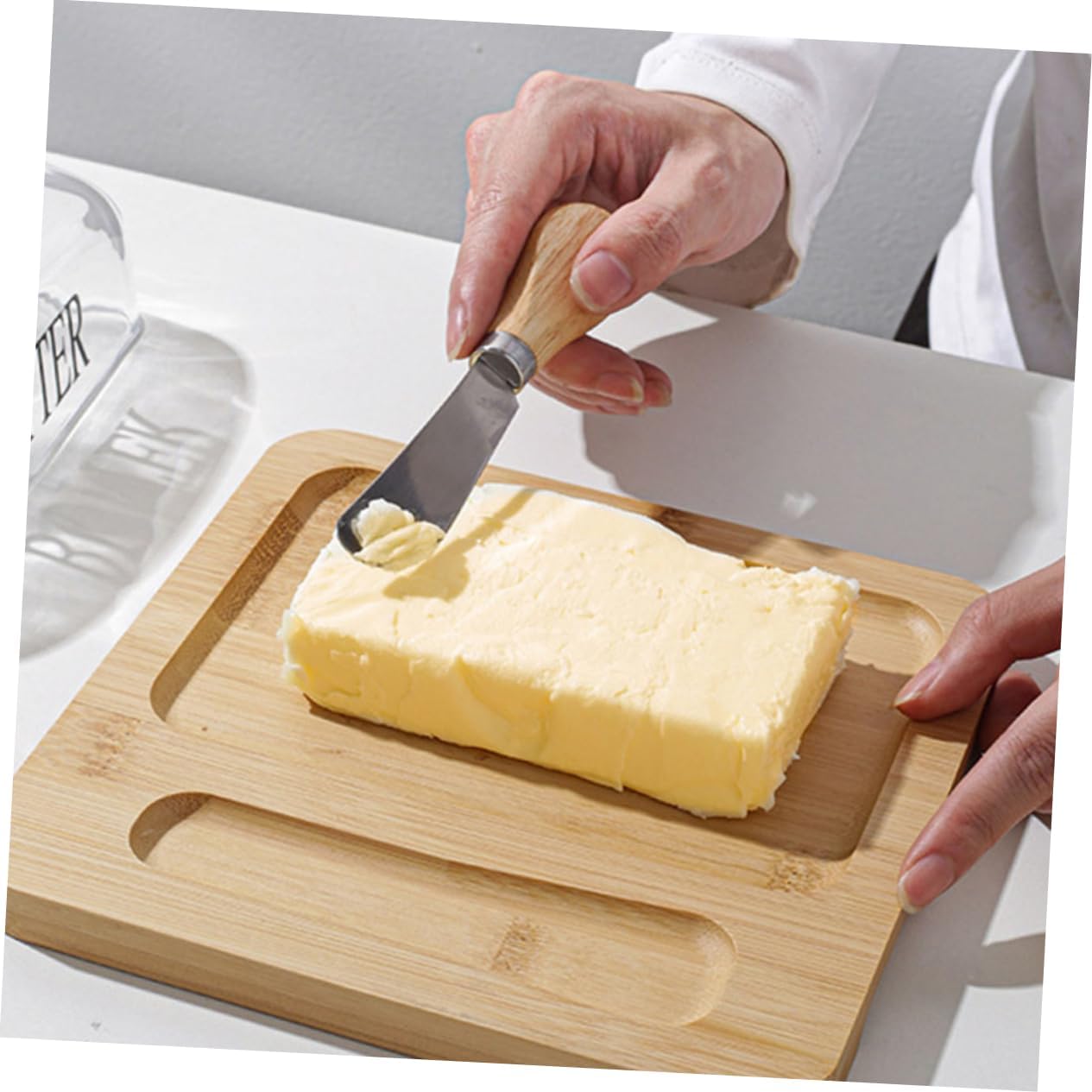 Mikinona 1set Butter Holder with Glass Dome Food Preservation Box for Refrigerator Butter Storage Container with Knife Nordic