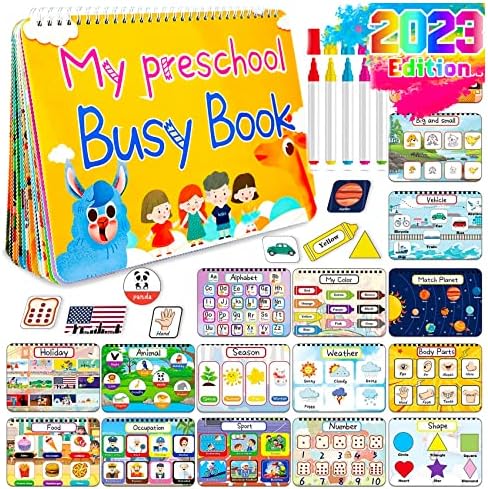 HeyKiddo Toddler Busy Book, 2023 Newest Autism Toys for Kids, Preschool Learning Activity Binder, Educational Book for Autism & Special Needs, Drawing Book for Home School Learning