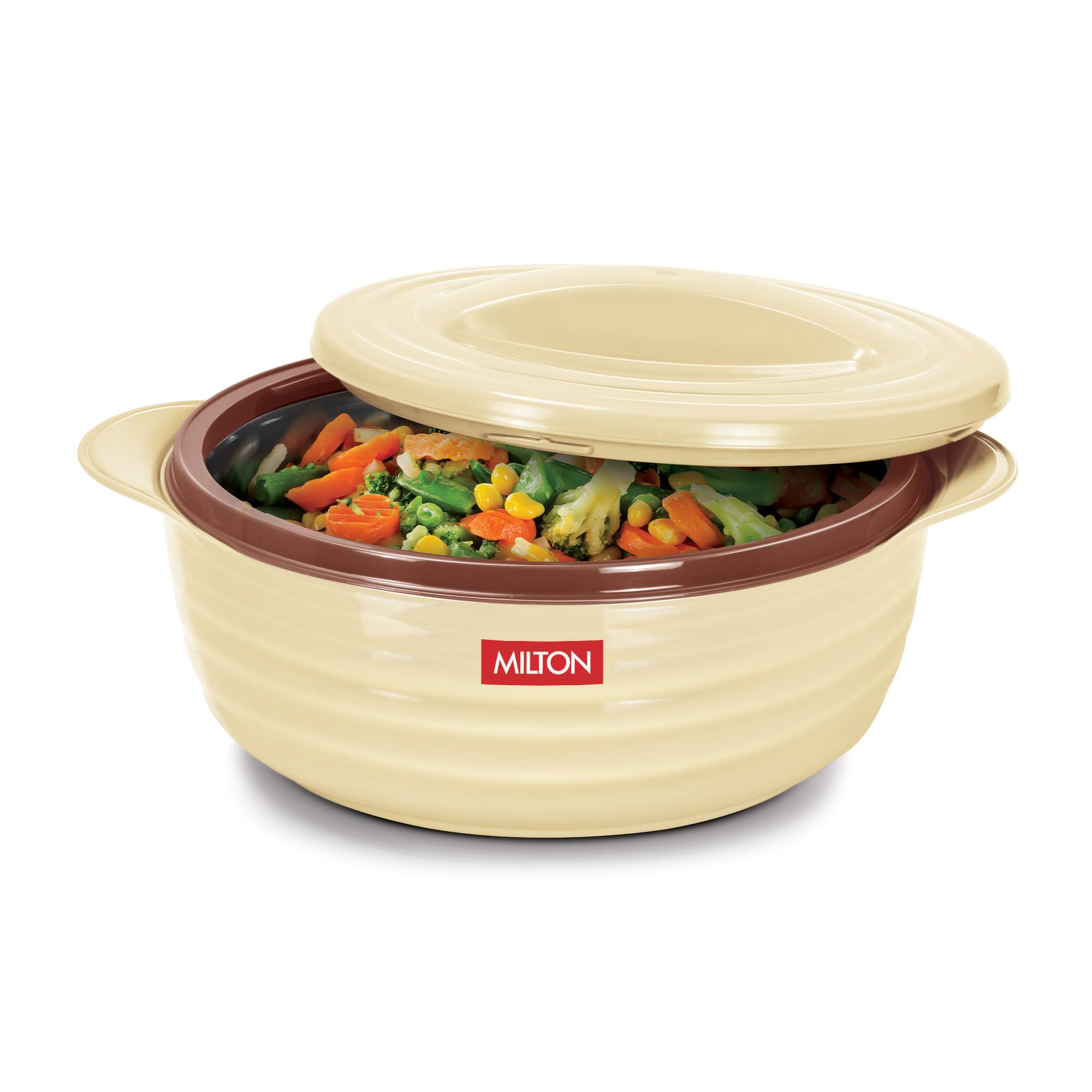 MILTON Aspire 1000 Serving Casserole, Double Walled Inner Stainless Steel, PU Insulated Kitchen Hot Pot, Keeps Food hot & Fresh for Roti, Biryani, 725 ml, Beige