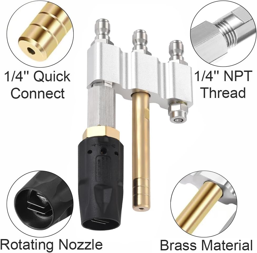 tooloflife Heavy-Duty Brass Pressure Washer Nozzle – 1/4" Quick Connect for High Reach Hot/Cold Water (2-3GPM)