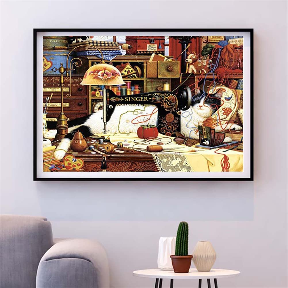 Broderie Diamant Machine à Coudre Chat, kit complet 5D pour une déco de chambre créative