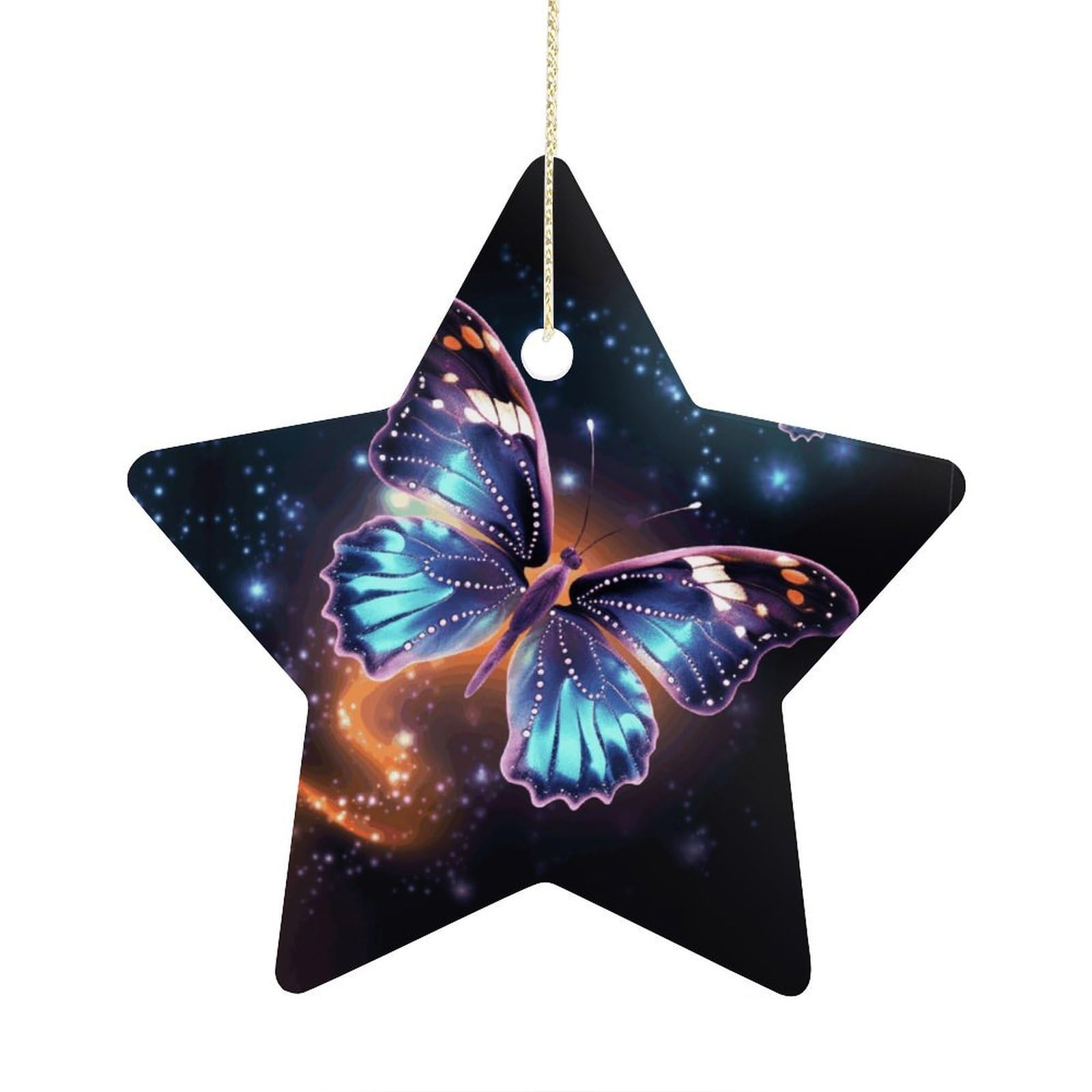 Butterfly and Stars Stars Ornaments Ceramic Christmas Tree Hanging Light in Weight Christmas Star Pendants Funny Double-Sided Printed Xmas Ornaments for Gifts
