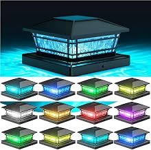 Solar Post Cap Lights with 8 RGB Solid Colors & Color Changing, 12 Pack Fence Cap Solar Lights for Garden Patio Porch, for 4x4 5x5 6x6 Vinyl/Wooden Posts, Black