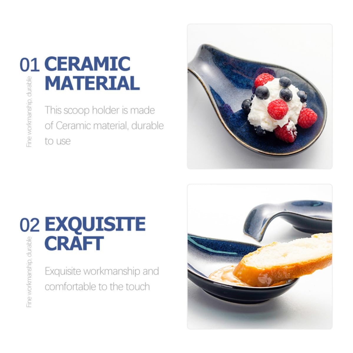 Gadpiparty Repose-cuillères Résistant Lave-vaisselle en Céramique Bleue Lot de 4 et Présentation Élégante des Ustensiles Cuisine