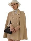 Women&apos;s Elegant Poncho Double-Breast Slit Sleeve Flowy Wool Blend Cape Cloak Coat