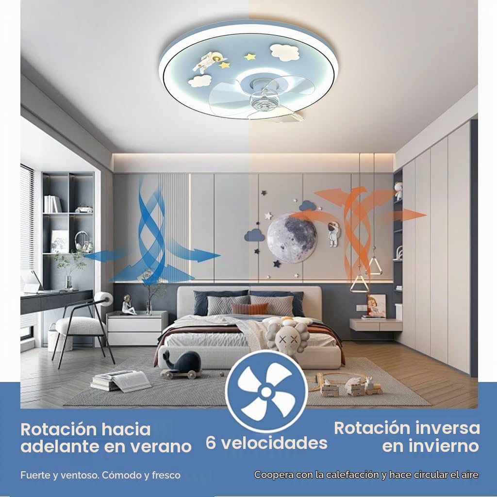 Ventilador De Techo con Luz LED Lámpara Moderna para Niños Lámpara De Techo para Habitaciones Infantiles (niños Y Niñas) Lámpara De Dormitorio con Mando A Distancia Lámpara De Salón(B)