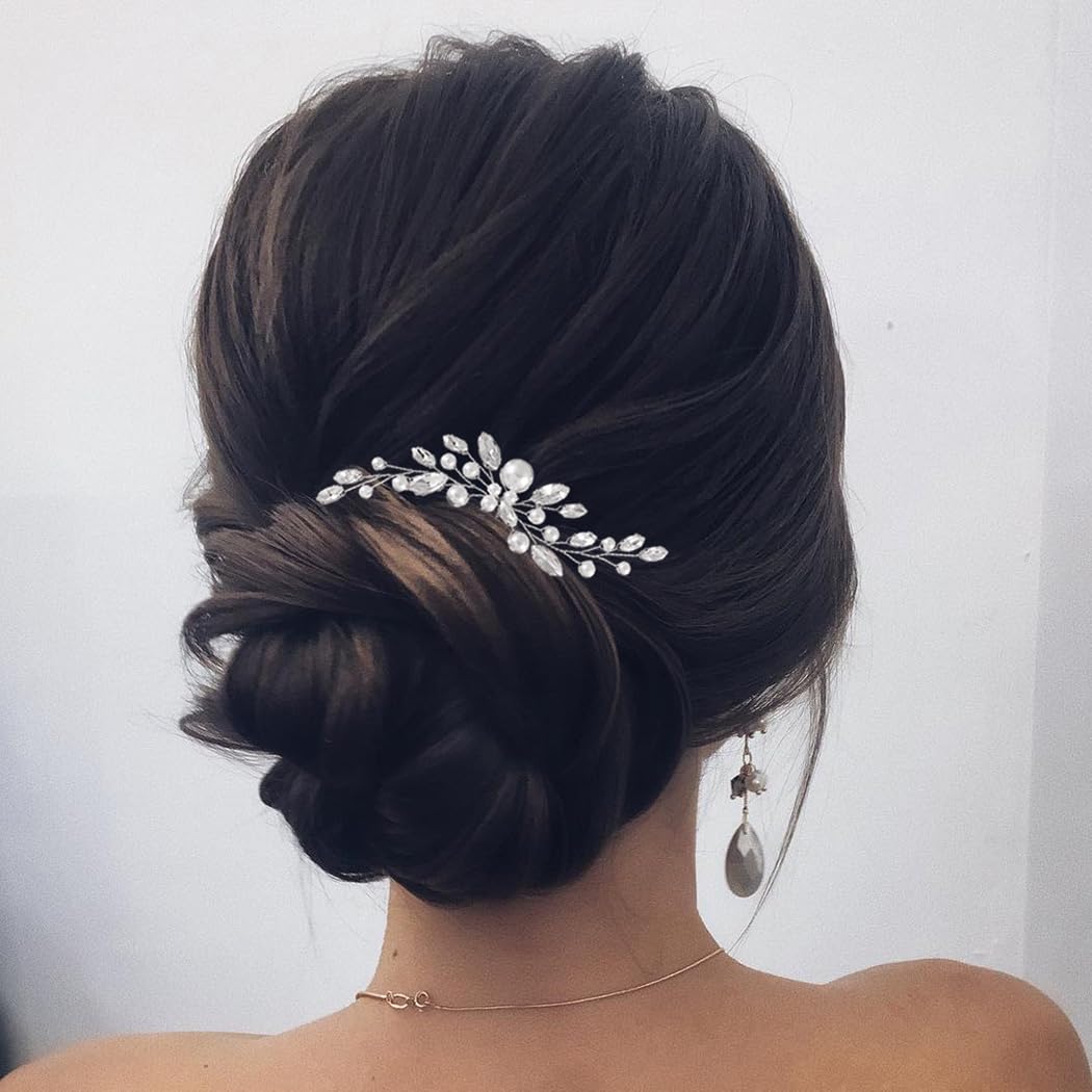 EVILD Haarnadeln mit Perlen für Braut, Hochzeit, Silber, Strass, Haarteil, Kristall, Braut-Haarschmuck für Frauen (Silber)