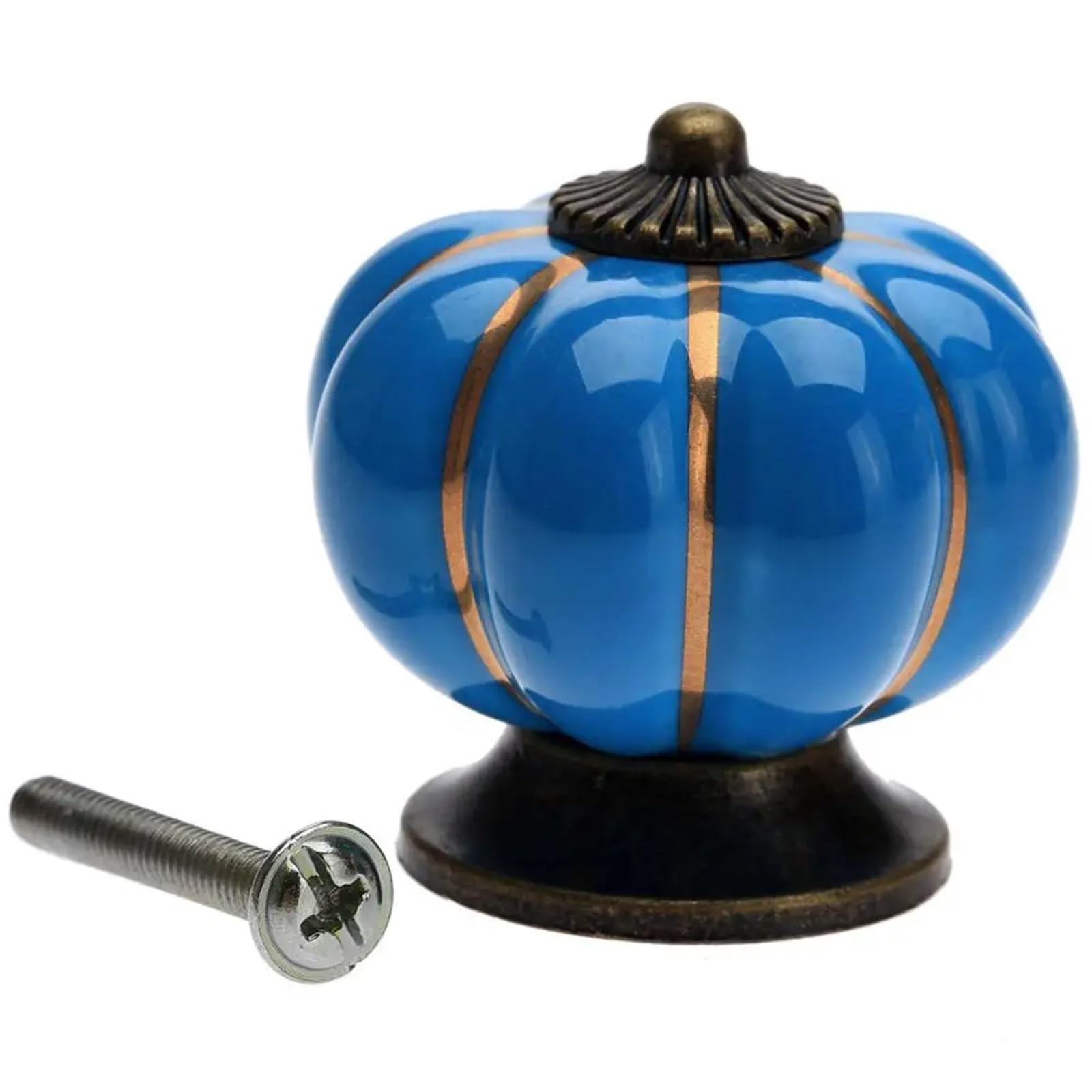 BIVOO 7 Color Ceramic Door Knob Vintage Pumpkin Cabinet Knobs and Handles Furniture Cabinet Drawer Cupboard Kitchen Pull Handle Knobs(Blue)